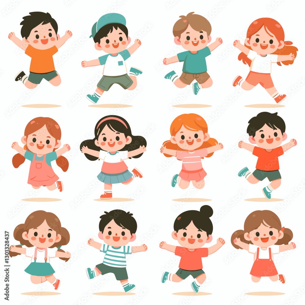 Jumping Kids: Diverse Cartoon Characters for Educational and Playful Designs Jumping Kids: Diverse Cartoon Characters for Educational and Playful Designs