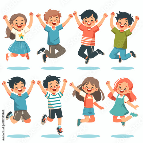Joyful Children Jumping: Cartoon Vector Illustration