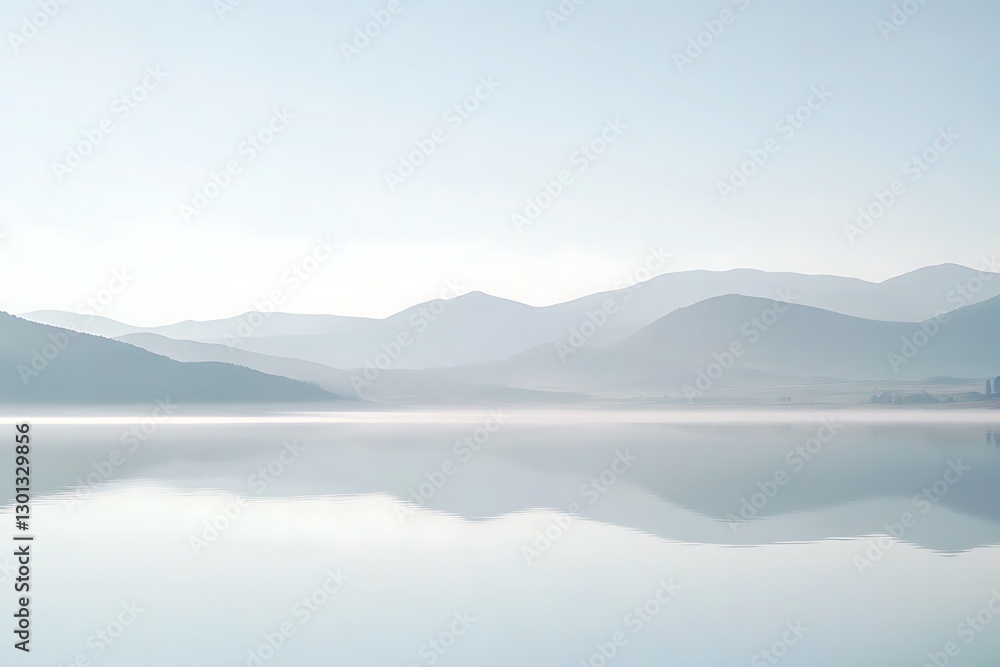 Misty Mountain Lake Reflection - Serene Landscape Misty Mountain Lake Reflection - Serene Landscape