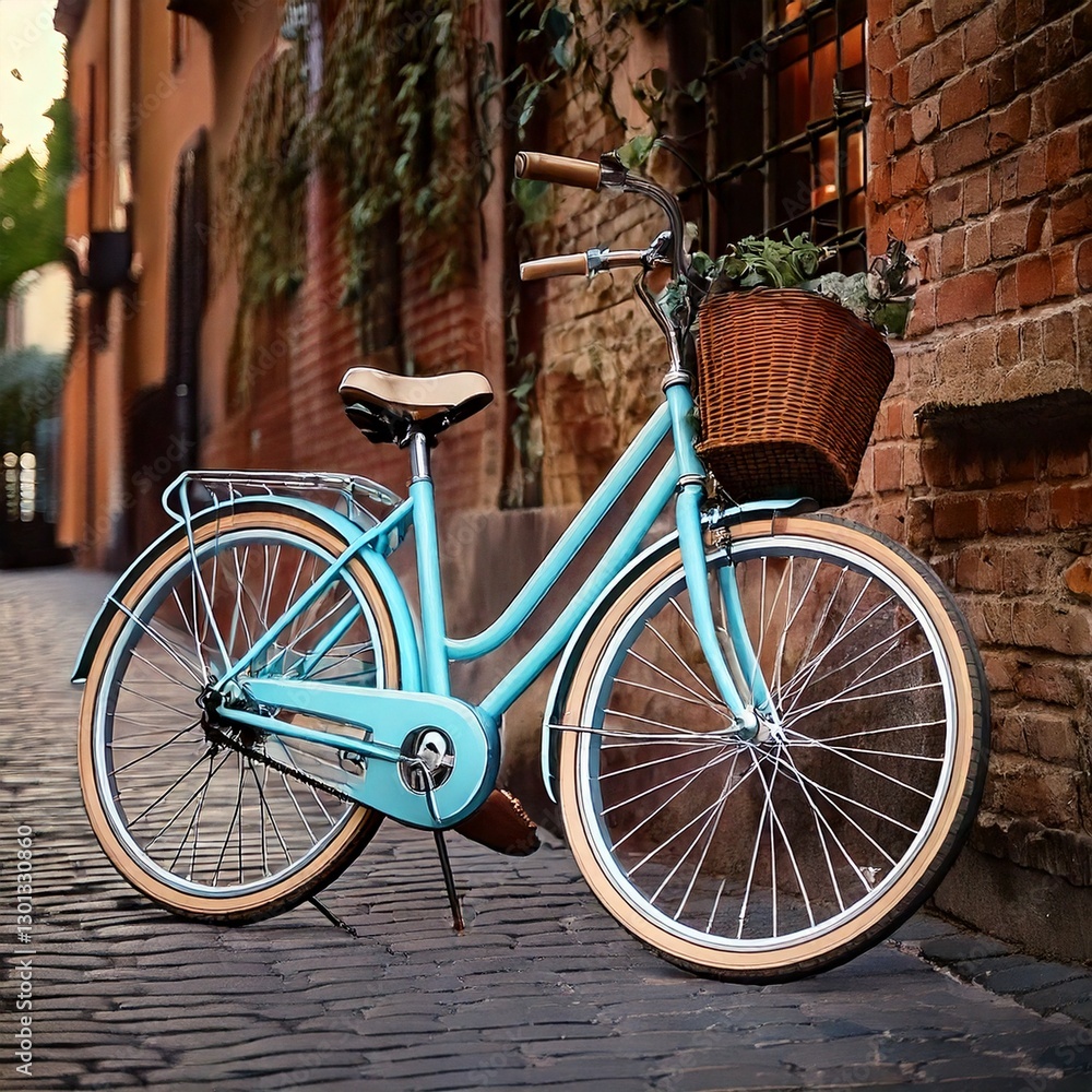 retro bike on cobblestone street retro bike on cobblestone street
