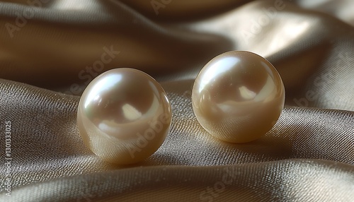 Lustrous Pearls on Silk Fabric