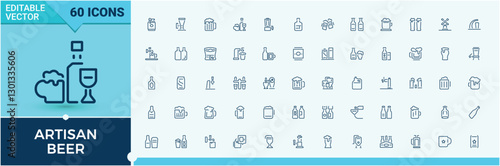 Artisan Beer icon set. Contain linear outline icons barrel, ale, alc, oktoberfest, wheat, beer, keg, barley. UI icon set in a thin design. Editable vector stroke.