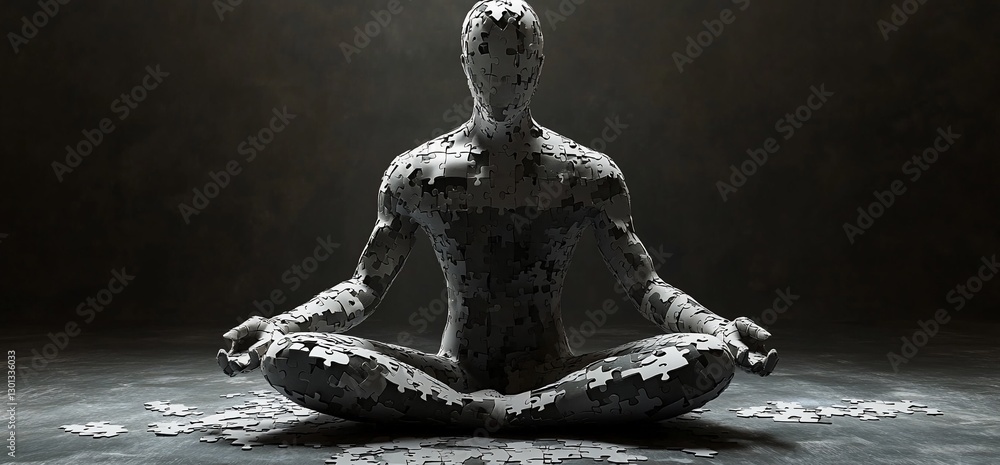 Stone Figure Meditates, Dark Studio, Fragments Scattered Stone Figure Meditates, Dark Studio, Fragments Scattered
