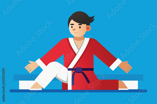 A judo athlete in a traditional uniform demonstrates an open posture, ready for competition and engagement, Paralympic judo Customizable Flat Illustration