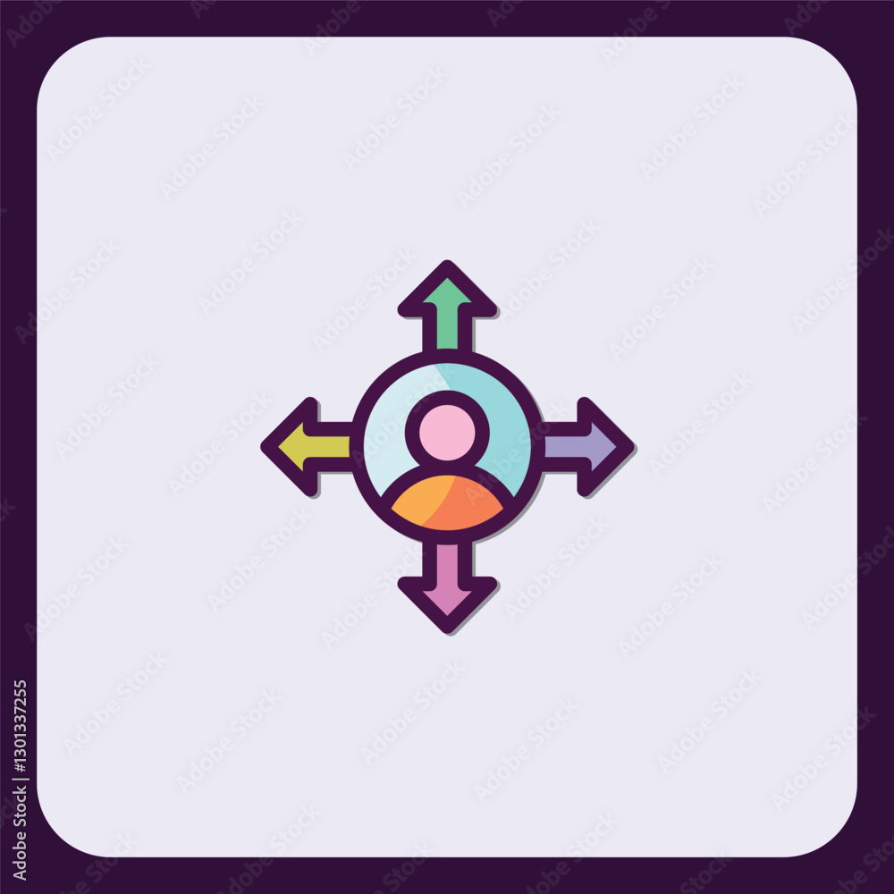 Directional guidance vector illustration with person icon and arrows Directional guidance vector illustration with person icon and arrows