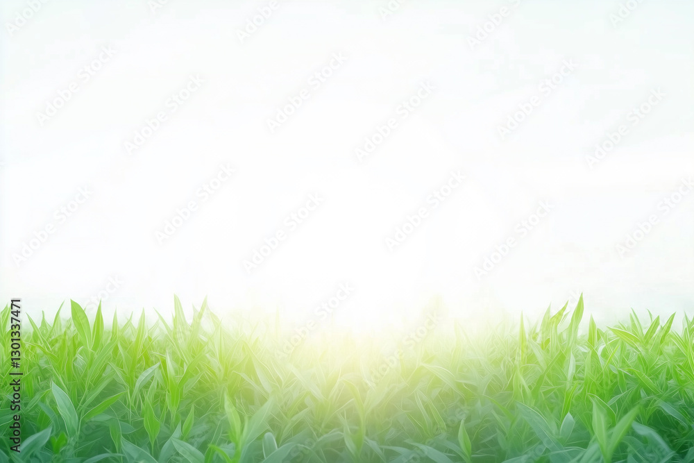 Fototapeta premium A clean bright background with the glare of sunlight providing copy space with fresh grass on the bottom.