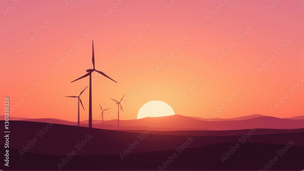 Obraz premium Serene Sunset Over Minimalist Wind Turbines in Soft Pastel Colors