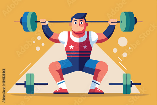 A powerlifter competes in a customizable flat setting, demonstrating strength and determination, Paralympic powerlifting Customizable Flat Illustration
