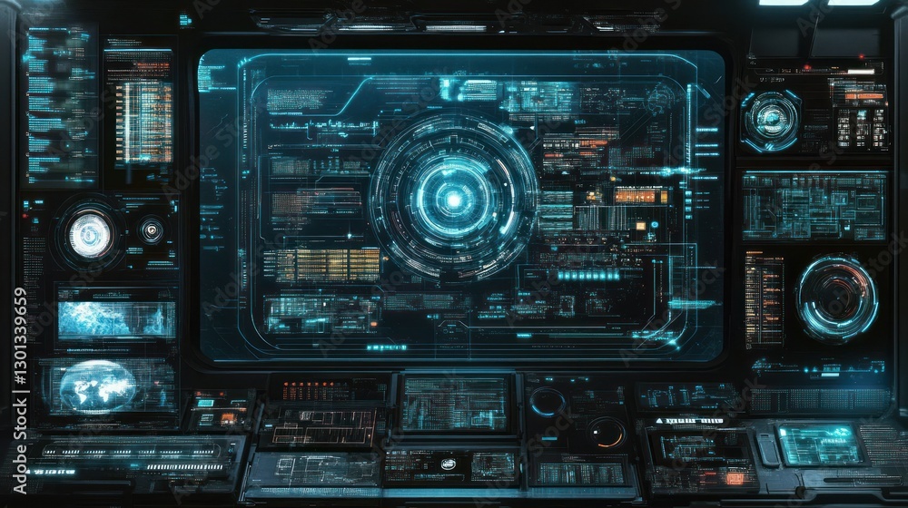A futuristic display panel showcasing data and digital technology A futuristic display panel showcasing data and digital technology