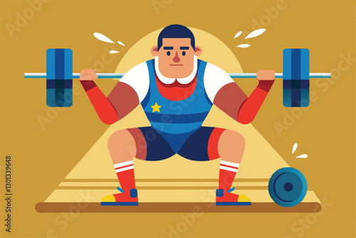 A determined athlete lifts weights in a training setup designed for powerlifting adaptations, Paralympic powerlifting Customizable Semi Flat Illustration