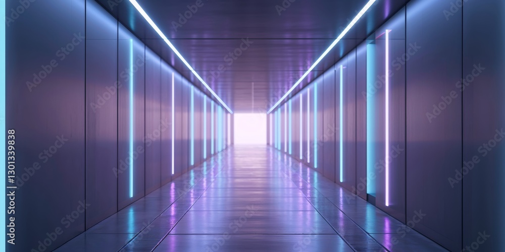 Futuristic corridor with glowing neon frames and sleek design. Futuristic corridor with glowing neon frames and sleek design.