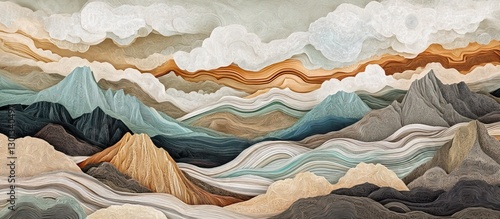 Wallpaper Mural Paper-like layered mountain landscape with soft textures and flowing shapes. Mural Marble Wallpaper Spring AI generated image Torontodigital.ca
