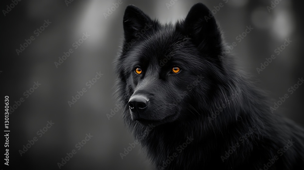 Black wolf portrait in grayscale, nature background Black wolf portrait in grayscale, nature background