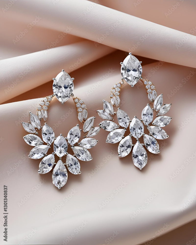 Fototapeta premium elegant jewelry, luxury fashion earrings, sparkling rhinestone earrings, antique-style earrings, crystal drop earrings, vintage-inspired earrings, evening wear jewelry, glamorous earrings, silver dang