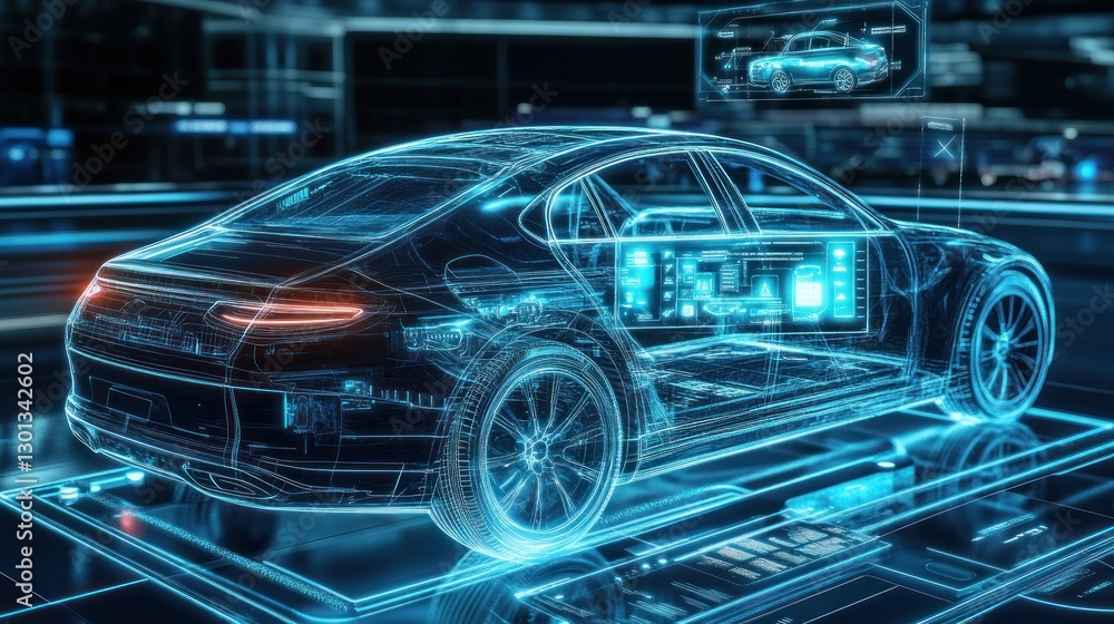 A futuristic blueprint design of a modern electric vehicle A futuristic blueprint design of a modern electric vehicle