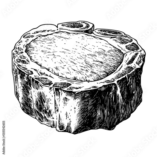 Engraved vector illustration of a wooden log slice for rustic product design applications