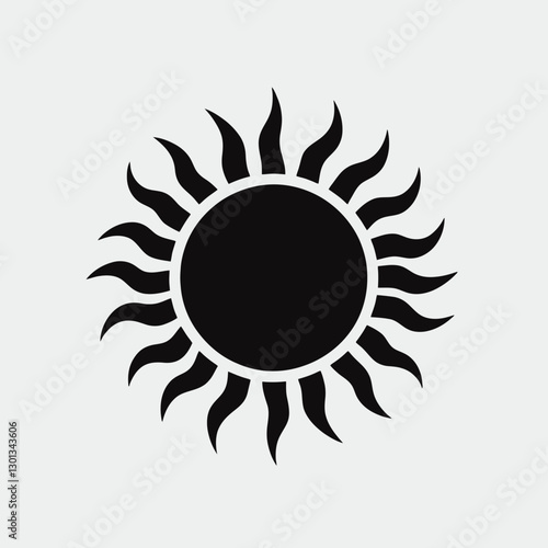 very simple flat and single minimalist Sun Silhouette in black on a white background