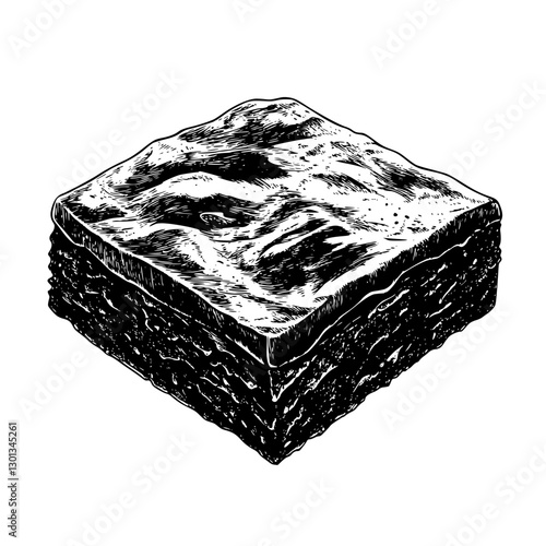 Engraved vector illustration showcasing a rich chocolate dessert featuring multiple layers