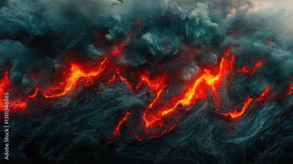 Abstract artwork depicting fire and dark clouds billowing in the sky Abstract artwork depicting fire and dark clouds billowing in the sky