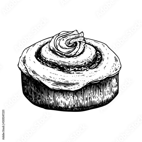 Engraved vector illustration of a dessert topped with cream for product design use