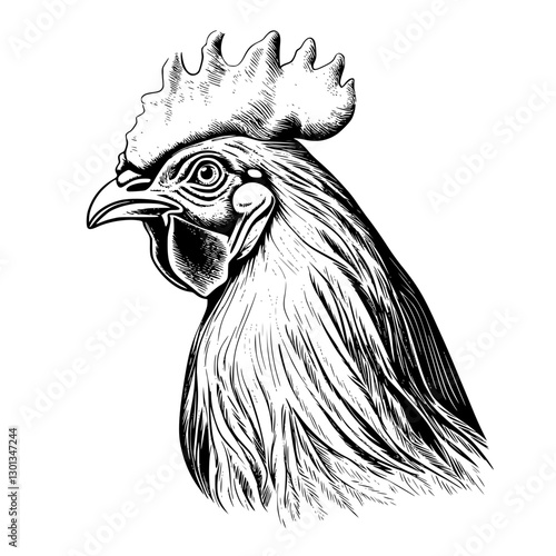 Detailed vector engraving of a rooster showcasing intricate features for product design inspiration