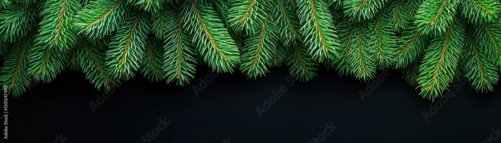 Lush Evergreen Pine Branches Isolated on Black Background Lush Evergreen Pine Branches Isolated on Black Background