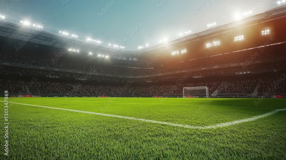 A brightly lit soccer stadium with lots of spectators ready to play A brightly lit soccer stadium with lots of spectators ready to play