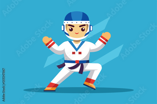 A cartoon representation of a paralympic taekwondo practitioner showcasing a dynamic stance, ready to compete, Paralympic taekwondo Customizable Cartoon Illustration