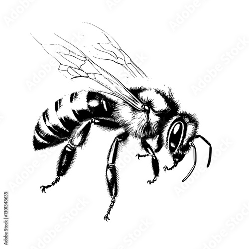 Vector engraved illustration of a detailed bee design for product applications