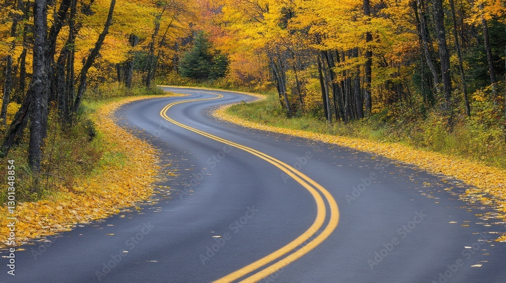 Winding road in autumn leads through beautiful colorful forest scenery Winding road in autumn leads through beautiful colorful forest scenery