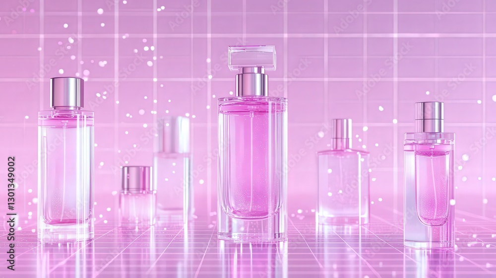 Display of multiple pink bottles