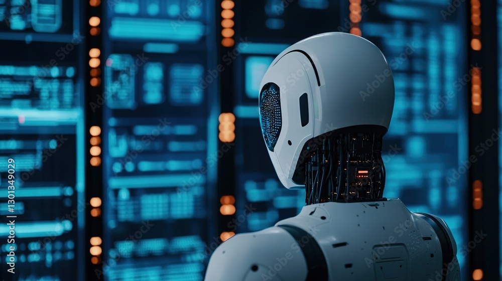 Fototapeta premium Revolutionary robotics lab with holographic displays and futuristic technology in a high-tech environment