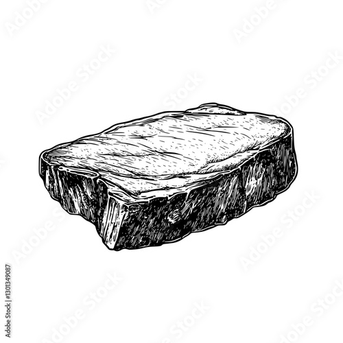 Engraved vector illustration of a raw steak on a white background for culinary product design