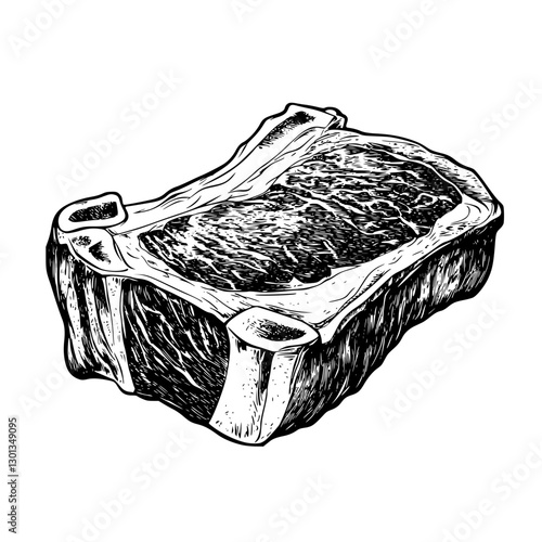 Engraved vector illustration of a raw beef steak showcasing intricate details for culinary product design