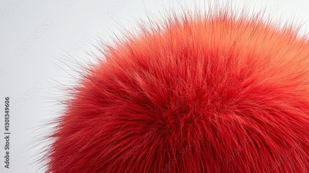 Fototapeta premium A bold red faux fur ball with a dense, vibrant texture on a pure white backdrop 