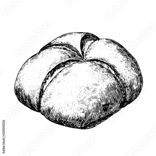 Detailed vector engraved illustration of a traditional bread loaf ideal for product design and culinary applications