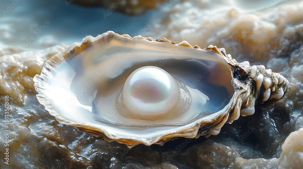 Elegant oyster shell displaying a lustrous pearl nestled in its iridescent interior : Generative AI Elegant oyster shell displaying a lustrous pearl nestled in its iridescent interior : Generative AI