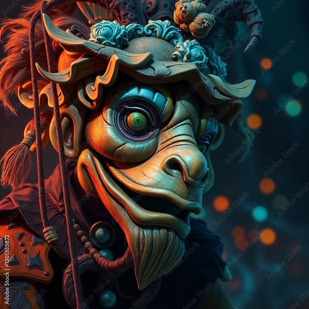 Opulent Puppet with Detailed Textures in Earth Tones and Teal Accents, Dreamlike and Mystical Atmosphere Opulent Puppet with Detailed Textures in Earth Tones and Teal Accents, Dreamlike and Mystical Atmosphere