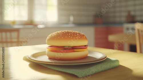 Wallpaper Mural Savory hamburger with fresh toppings placed on a plate in a contemporary kitchen setting : Generative AI Torontodigital.ca