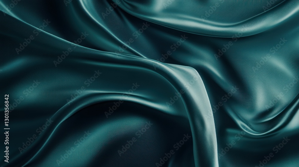Fototapeta premium Flowing Teal Fabric Displays Elegant Curves and Subtle Textures