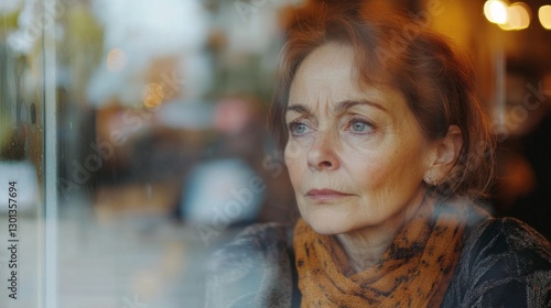 Wallpaper Mural woman sitting in a coffee shop, staring out the window with a sad expression, soft focus background Torontodigital.ca