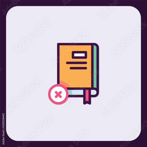 Colorful Book Icon with Delete Symbol: Digital Data Removal or Cancellation Concept