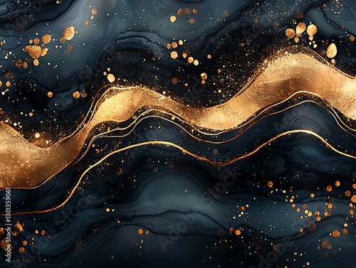 Golden Waves Flowing Through Dark Marble Texture