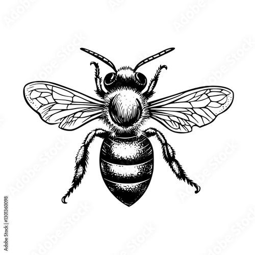 Vector engraved illustration of a bee suitable for product design and creative projects