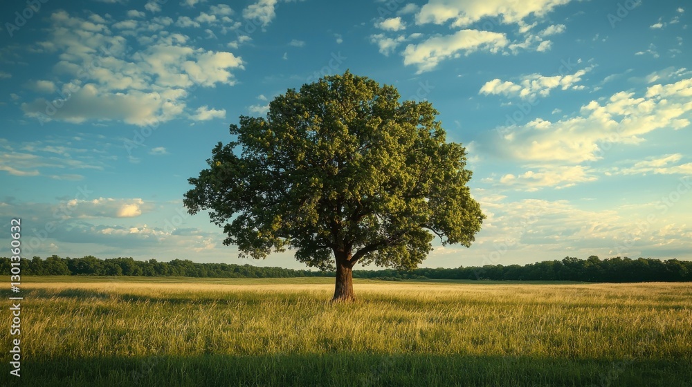 Fototapeta premium A large tree stands in a field of grass 
