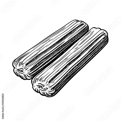 Engraved vector illustration of traditional churros for product design purposes