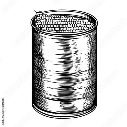 Vector engraved illustration of a metal canister filled with honeycomb showcasing intricate textures for product design