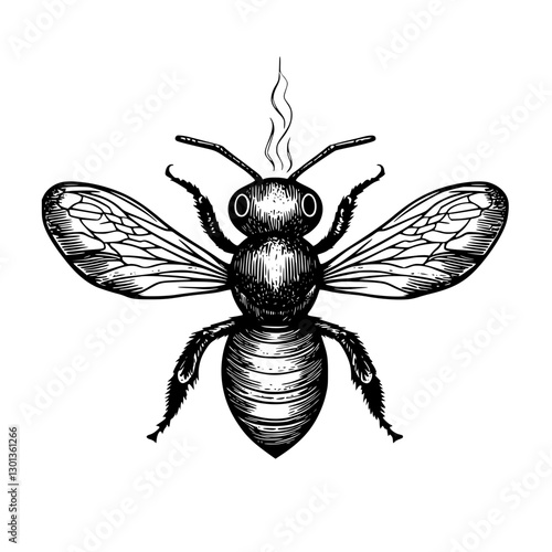 Vector engraved illustration of a detailed bee design for use in various product applications