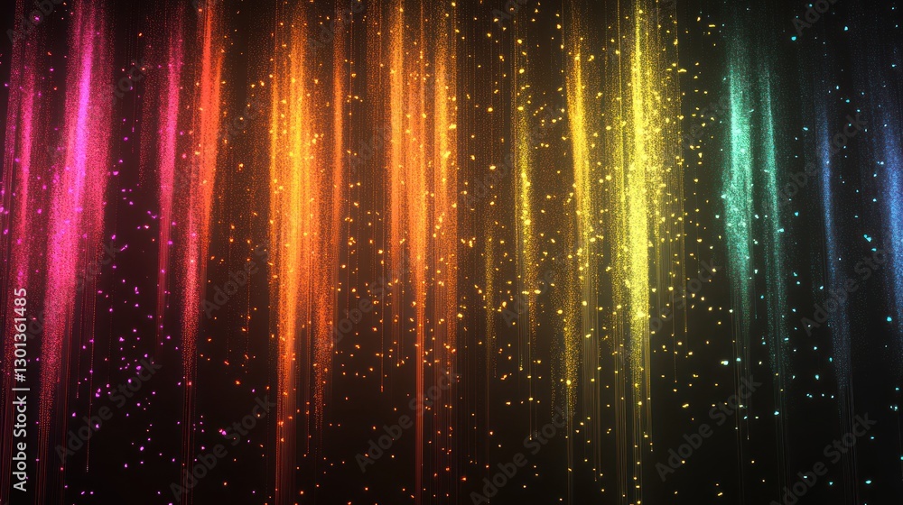 Vibrant Colorful Light Streaks with Sparkling Particles on Dark Background Vibrant Colorful Light Streaks with Sparkling Particles on Dark Background