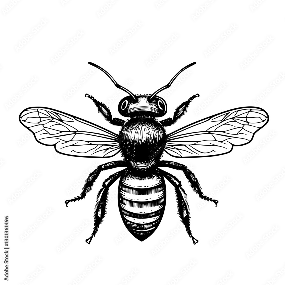 Obraz premium Detailed vector engraved illustration of a bee for product design and creative applications